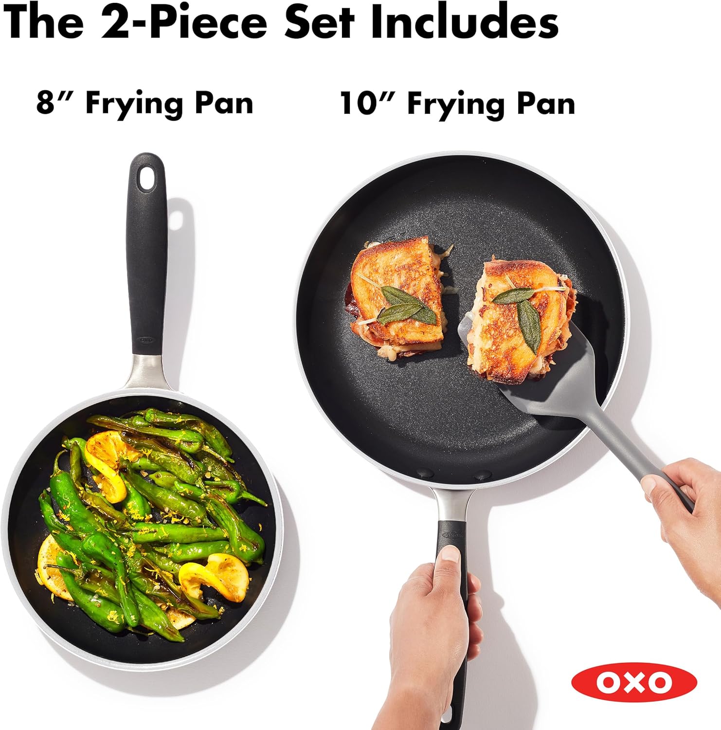 OXO CC010473-001 Non-Stick Every Day Frying Pan Set, BPA-Free Comfort Grip Silicone Handles, Black, 8” & 10” - Image 6