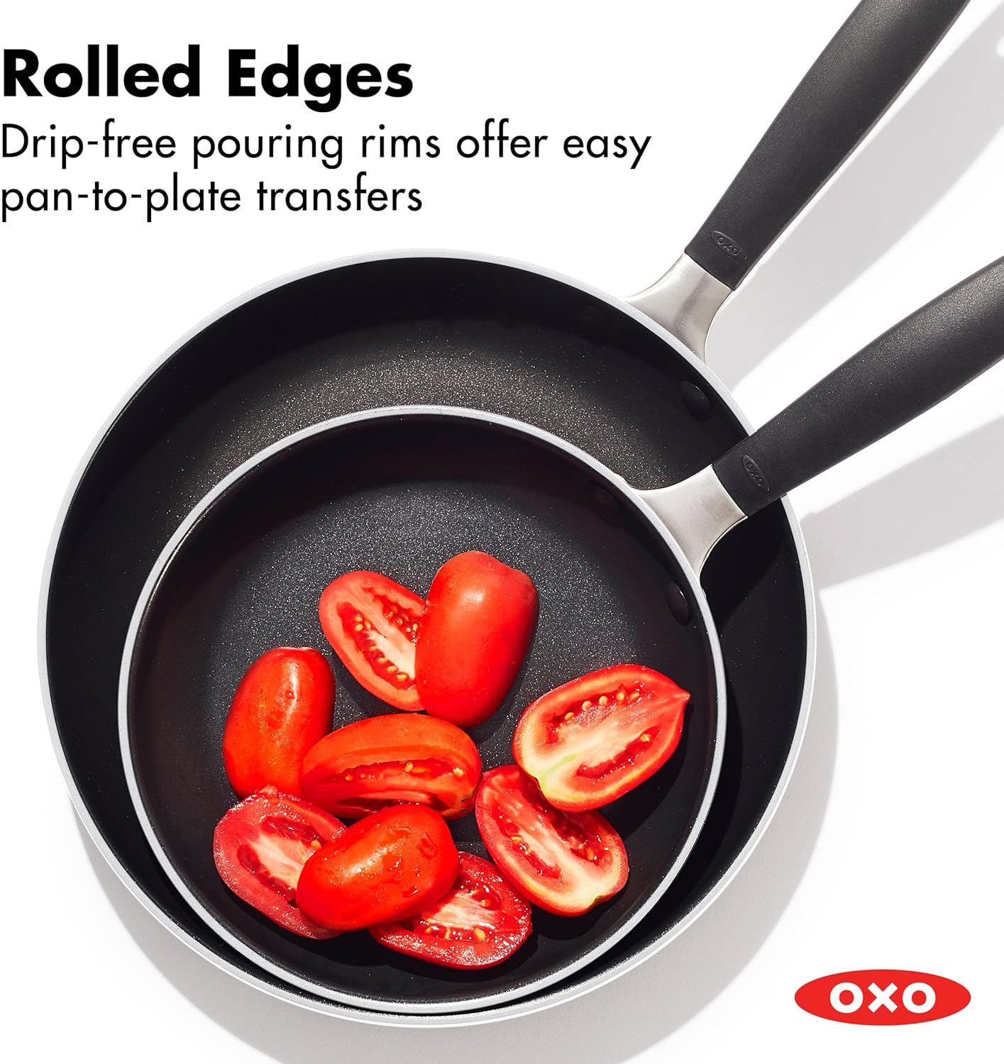 OXO CC010473-001 Non-Stick Every Day Frying Pan Set, BPA-Free Comfort Grip Silicone Handles, Black, 8” & 10” - Image 4