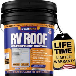 RV Roof Coating – Liquid Rubber RV Roof Sealant for Camper Roofs, Trailers, Motorhomes, and Metal Buildings – Roof Cooling White 4.75 Gallon