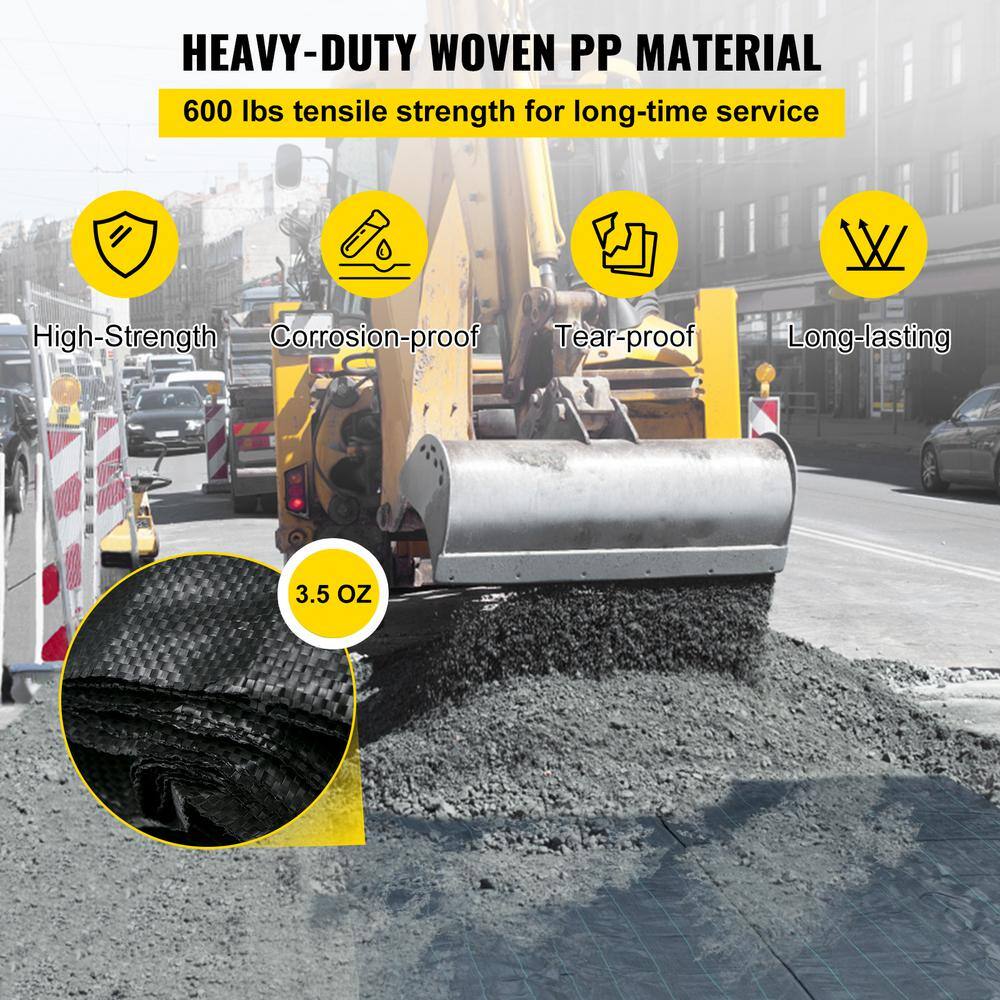 VEVOR Geotextile Fabric 12.5 ft. x 50 ft. Weed Barrier Fabric with 600 lb.Tensile Strength Weed Barrier Landscape Fabric - Image 4