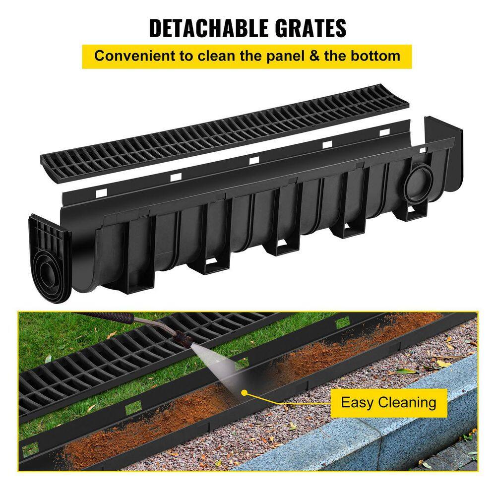 VEVOR Trench Drain Grate 39 in. L x 5.8 in. W x 7.5 in. D Drainage Trench with Plastic Grate and End Cap Channel Drain 4 Pack - Image 4