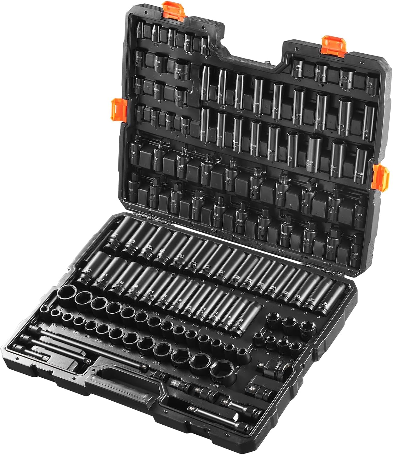 VEVOR XL3069 Impact Socket Set 130 Piece 3/8″ & 1/2″ – SAE & Metric Drive Socket Set – 6 Point Cr-Mo Alloy Steel - Image 3