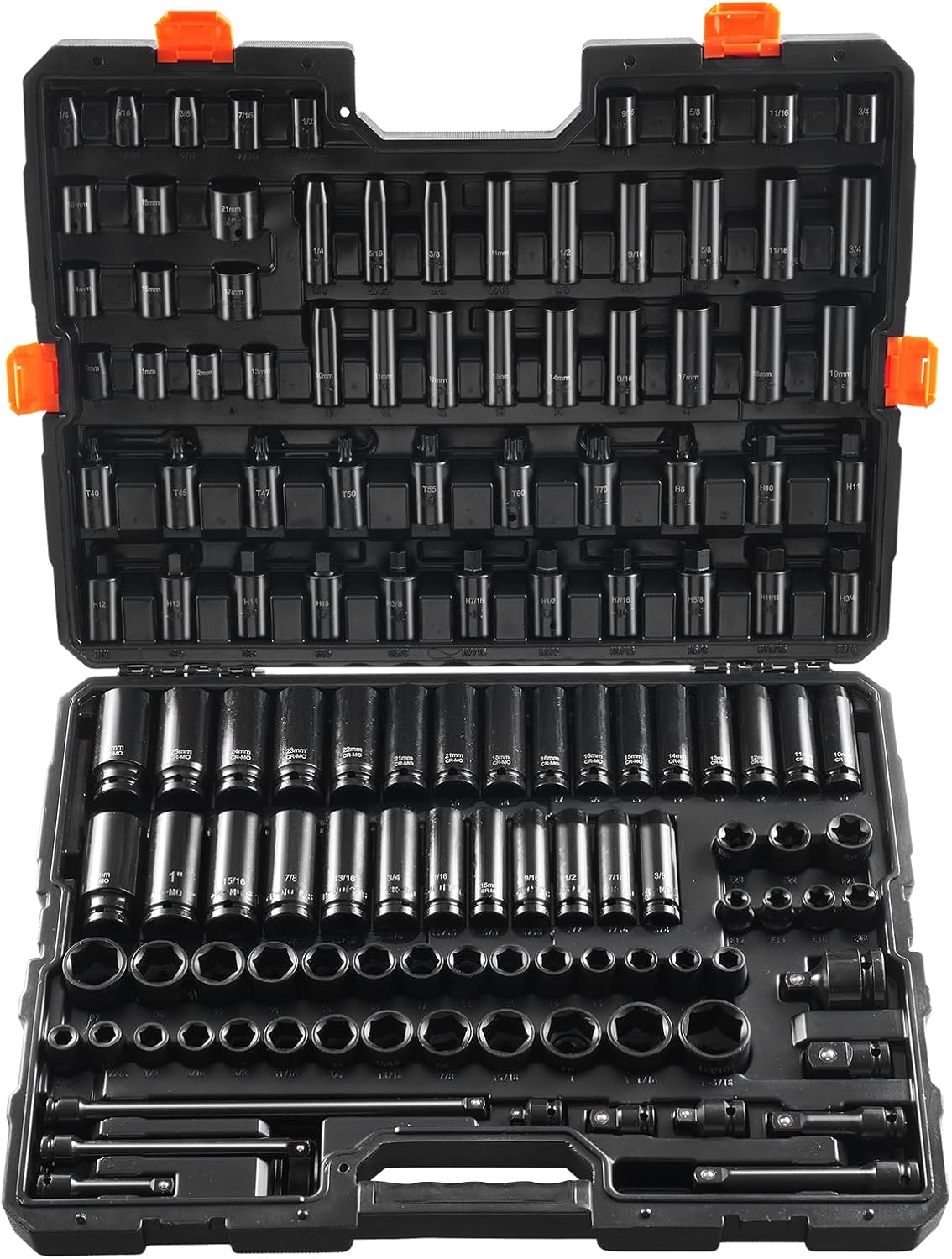 VEVOR XL3069 Impact Socket Set 130 Piece 3/8″ & 1/2″ – SAE & Metric Drive Socket Set – 6 Point Cr-Mo Alloy Steel