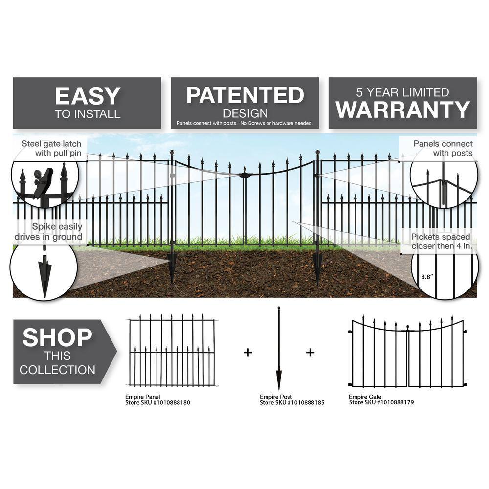 Vigoro 860350 Empire/Westbrook 28 in. Black Steel Decorative Garden Fence Gate - Image 4
