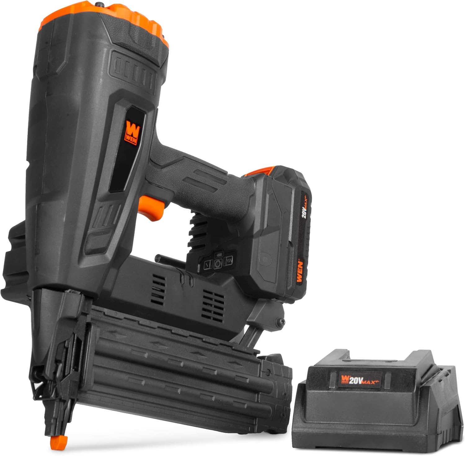 WEN 20518 20V Max Cordless Brushless 18-Gauge Brad Nailer with 2.0Ah Battery and Charger