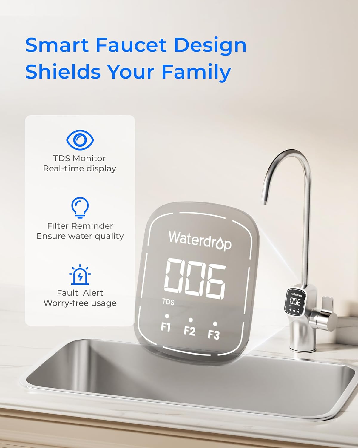 Waterdrop X8-PRO Reverse Osmosis Water Filter, NSF/ANSI 42&58&372 Certified, 800 GPD Tankless Reverse Osmosis System - Image 3