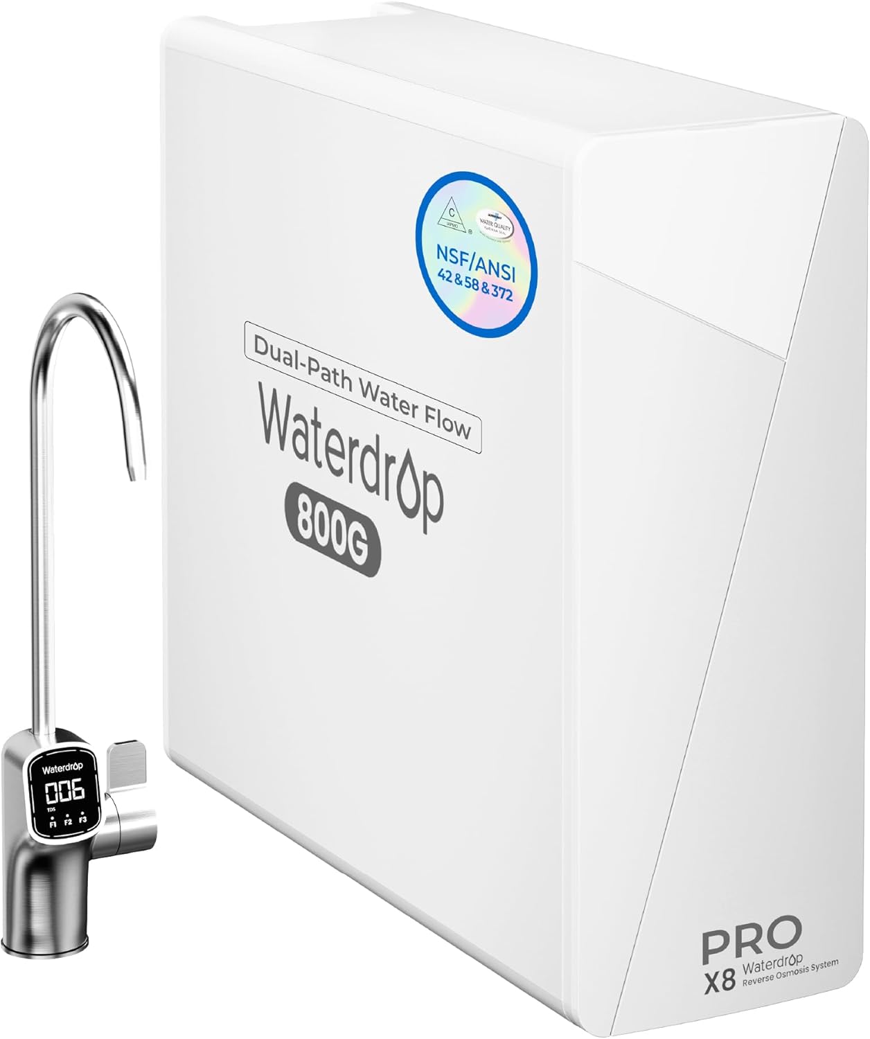 Waterdrop X8-PRO Reverse Osmosis Water Filter, NSF/ANSI 42&58&372 Certified, 800 GPD Tankless Reverse Osmosis System