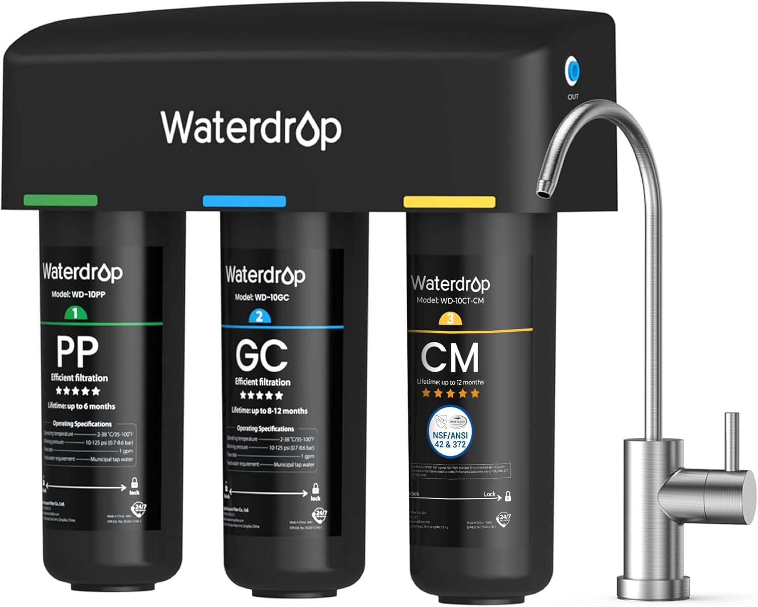 Waterdrop ‎WD-TSB-CM Under Sink Water Filter System Reduce Chloramine for CA, FL and Washington