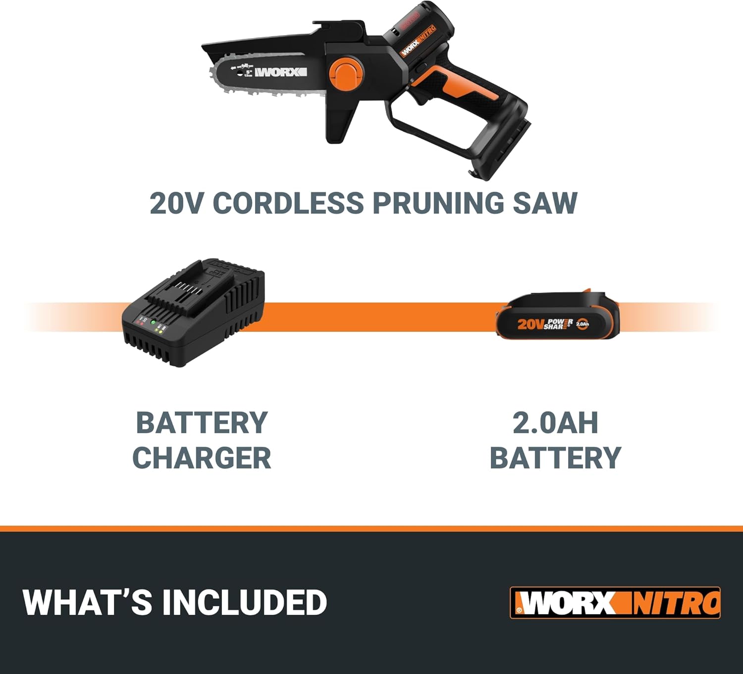 Worx WG325 Nitro 20V 5″ Cordless Brushless Chainsaw 2.0 Ah Battery and Charger Included - Image 3