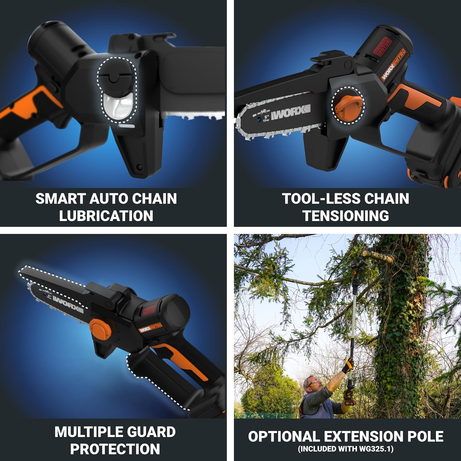 Worx WG325 Nitro 20V 5″ Cordless Brushless Chainsaw 2.0 Ah Battery and Charger Included - Image 9
