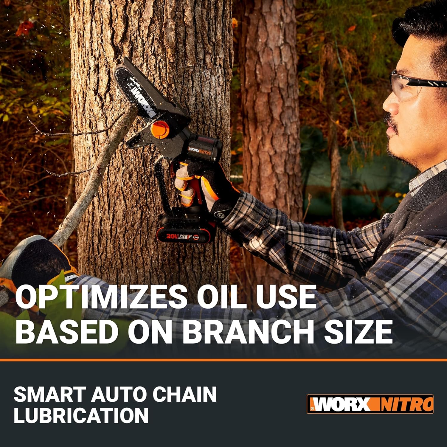 Worx WG325 Nitro 20V 5″ Cordless Brushless Chainsaw 2.0 Ah Battery and Charger Included - Image 7