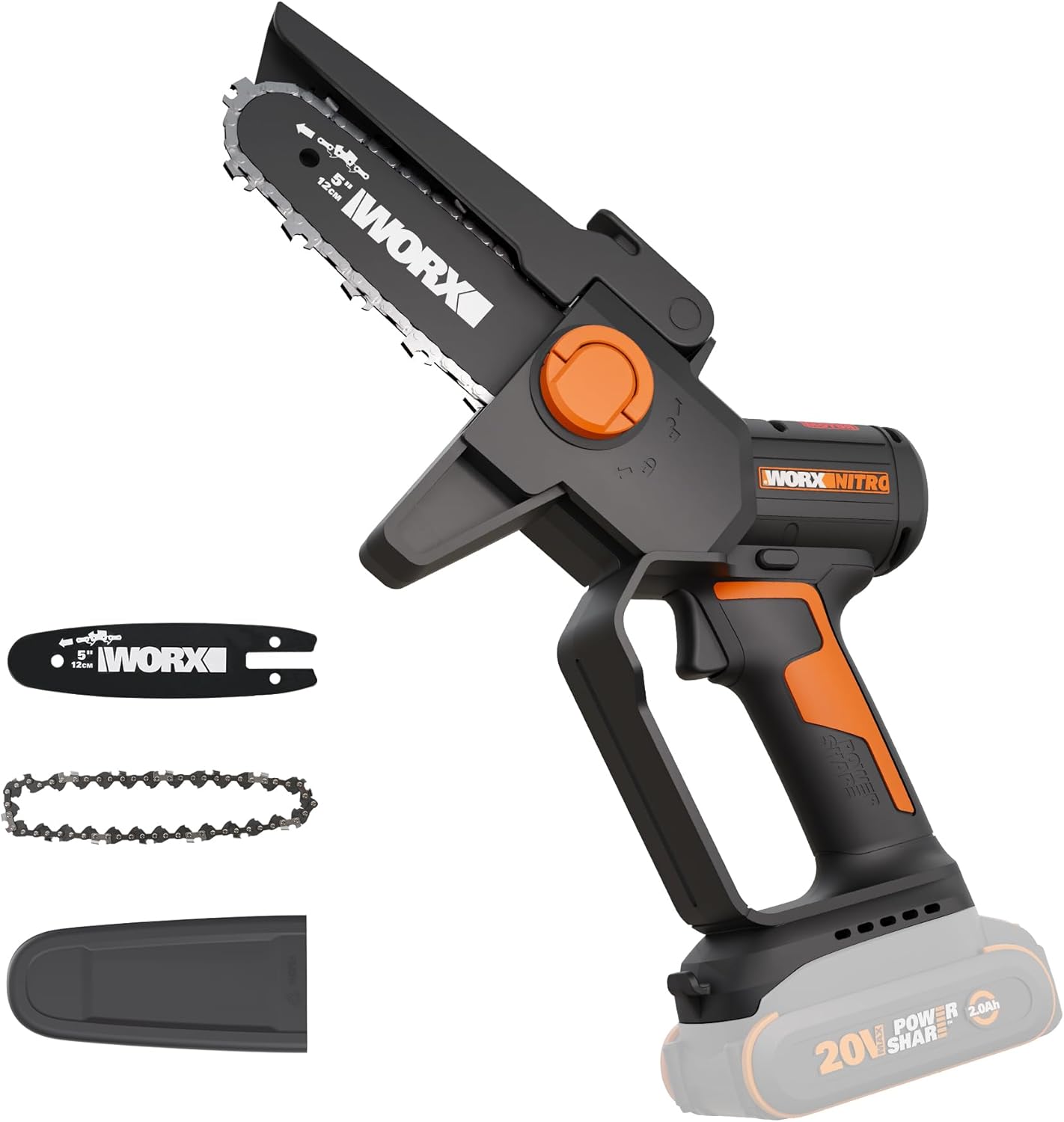 Worx WG325.9 20V Cordless 5″ Pruning Saw, Brushless Mini Chainsaw Cordless, Lightweight Electric Chainsaw 33 ft/s