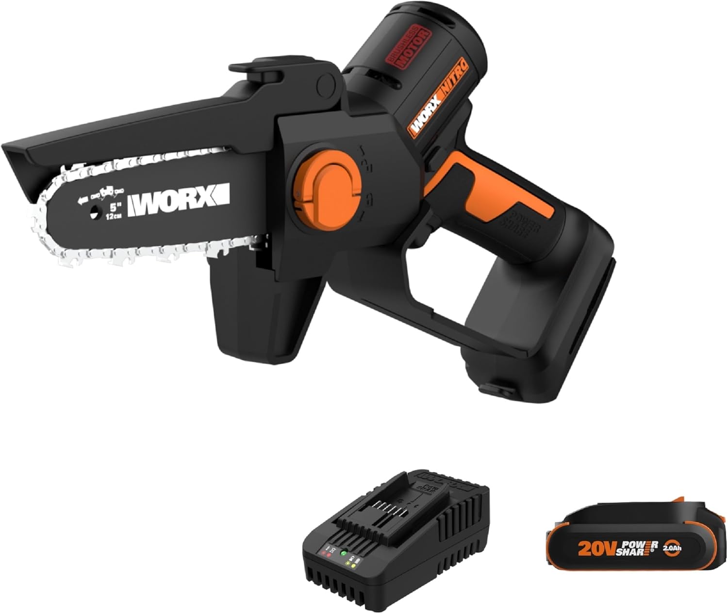 Worx WG325 Nitro 20V 5″ Cordless Brushless Chainsaw 2.0 Ah Battery and Charger Included