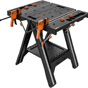 Worx WX051 Pegasus 2-in-1 Folding Work Table & Sawhorse, Easy Setup Portable Workbench