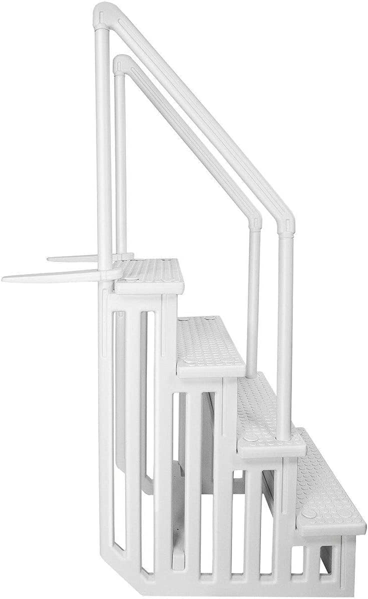 XtremepowerUS 4-Step Above Ground Swimming Pool Ladder Step to Deck Mounted Step Ladder W/Double Handle Rail Slip Prevent 48″ to 54″ inch, White - Image 3