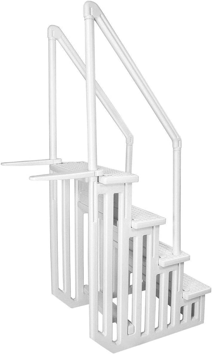 XtremepowerUS 4-Step Above Ground Swimming Pool Ladder Step to Deck Mounted Step Ladder W/Double Handle Rail Slip Prevent 48″ to 54″ inch, White - Image 4