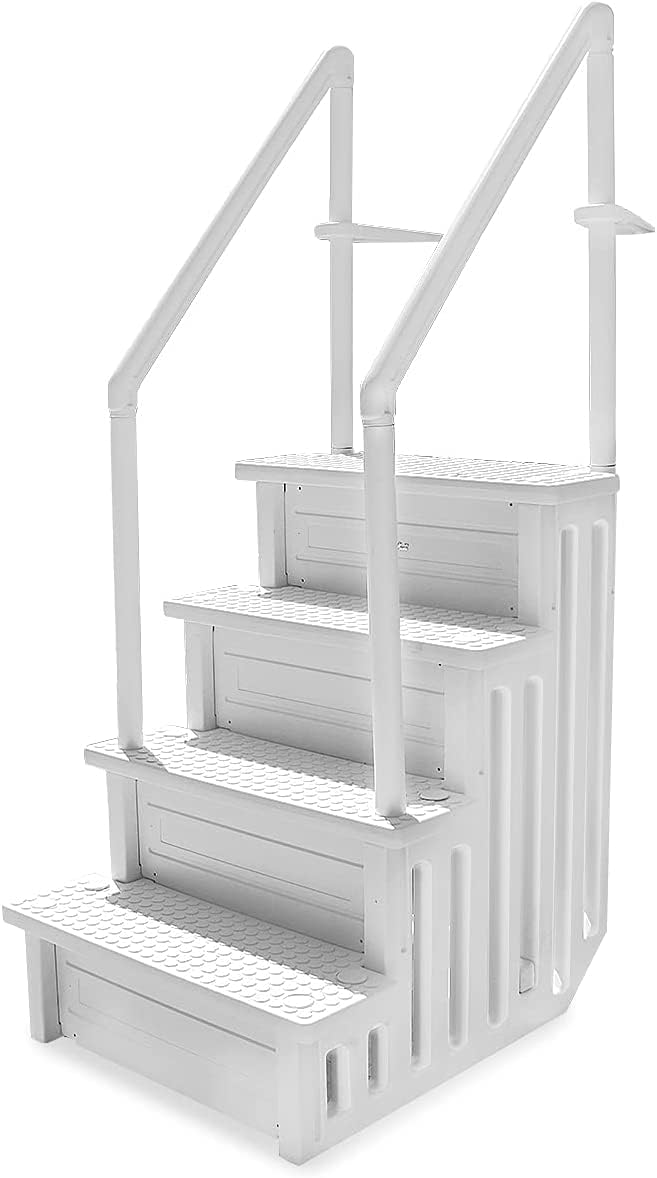 XtremepowerUS 4-Step Above Ground Swimming Pool Ladder Step to Deck Mounted Step Ladder W/Double Handle Rail Slip Prevent 48″ to 54″ inch, White - Image 5