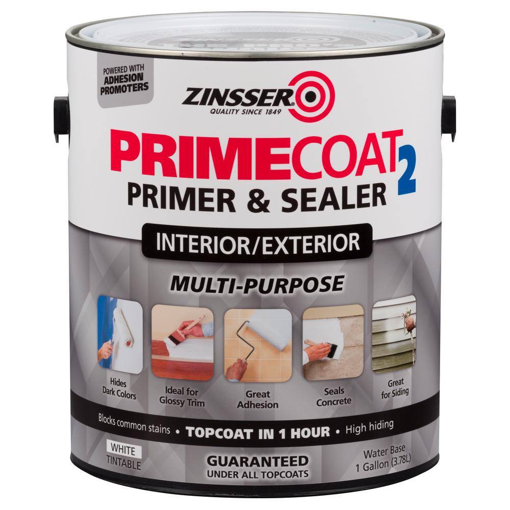 Zinsser 323154 PrimeCoat2 1 Gallon White Water Based Interior/Exterior Multi-Purpose Primer & Sealer (Case of 2)