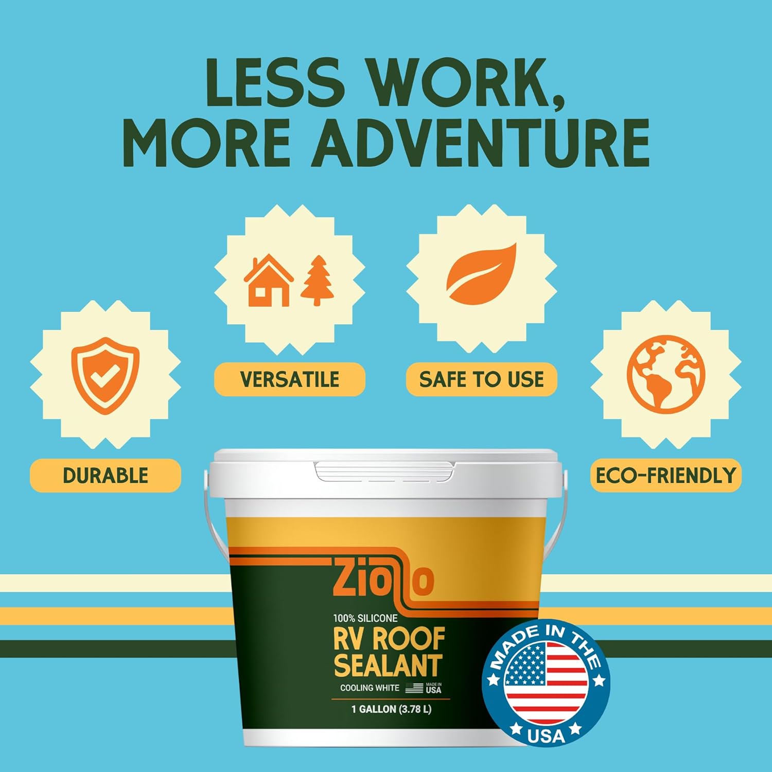 Ziollo RV Roof Sealant – Leak Repair 100% Silicone Liquid Rubber – Premium Waterproof Coating for Campers, Pop Up, Motorhomes, and Travel Trailers – Easy DIY Application – White 1 Gallon - Image 7