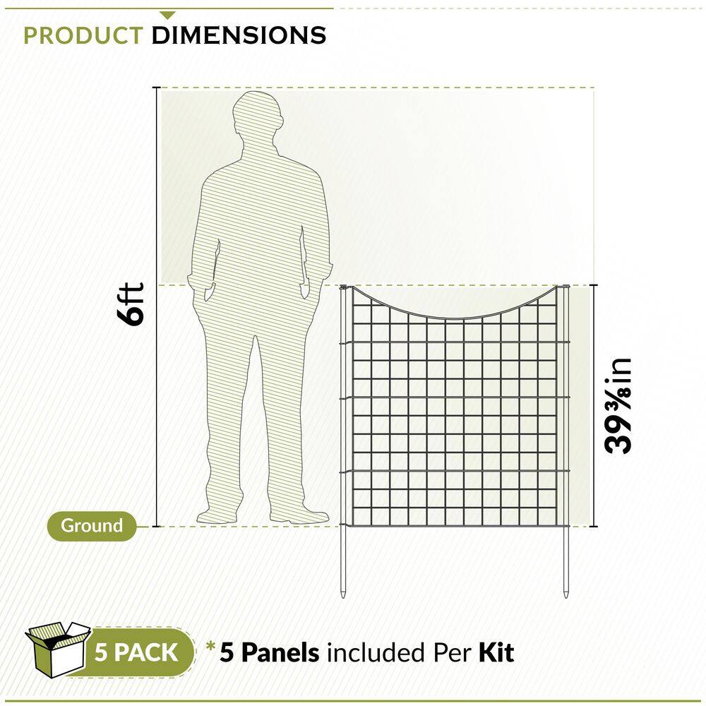 Zippity Outdoor Products WF29006 3.25 ft. H x 3 ft. W Zippity Black Metal Garden Fence Panel with Stakes (5-pack) - Image 7