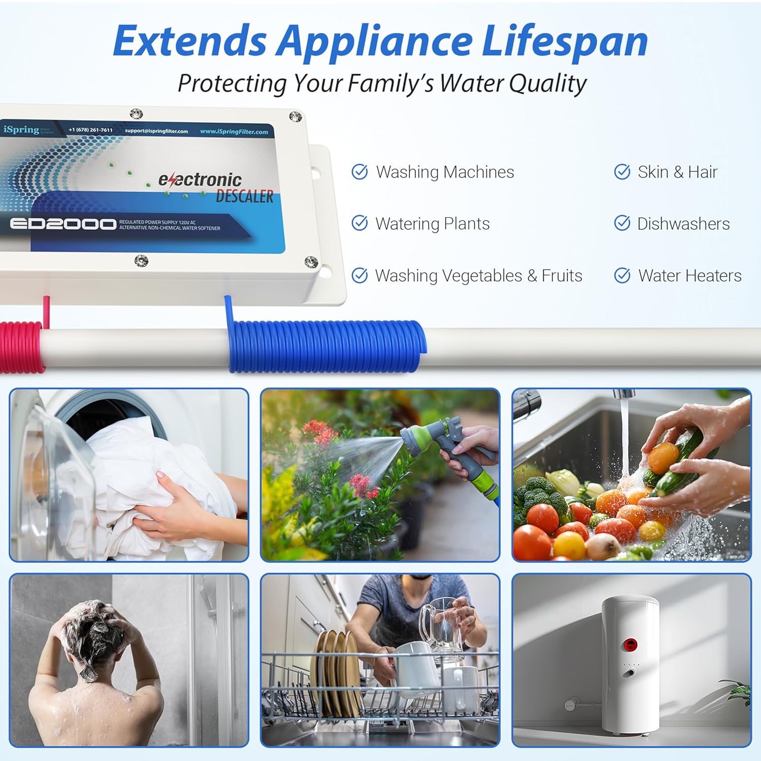 iSpring ED2000 Whole House Water Descaler, Alternative Electronic Salt-Free Hard Water Conditioner - Image 6