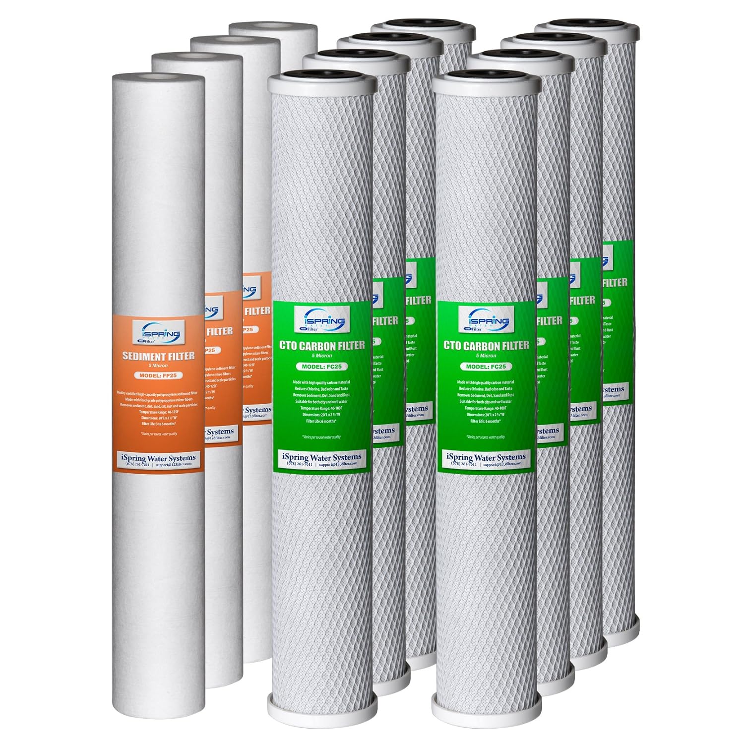 iSpring F12WCB32 20″ x 2.5″ Whole House Water Filters for WCB32 Series Water Filter Systems, Pack of 12