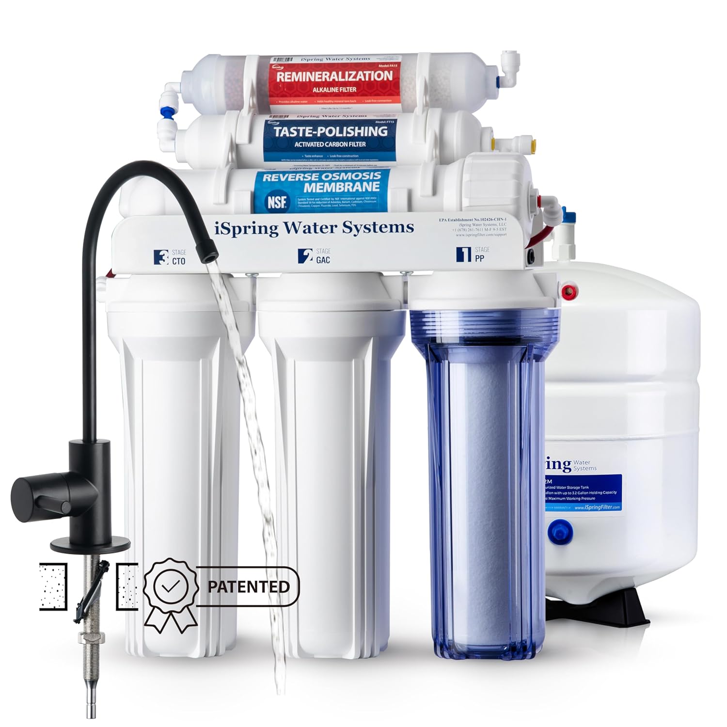 iSpring RCC7AK-BLK, NSF/ANSI 58 Certified, Alkaline 6-Stage Reverse Osmosis System with Stylish Black RO Faucet