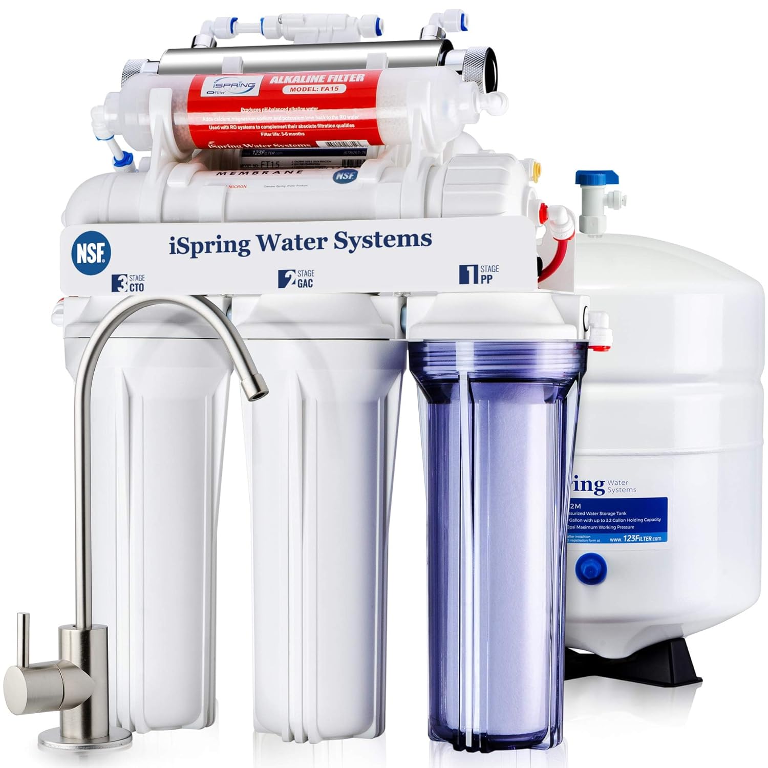 iSpring RCC7AK-UV, NSF Certified, 7-Stage Under Sink Reverse Osmosis Water Filtration System with Alkaline Remineralization