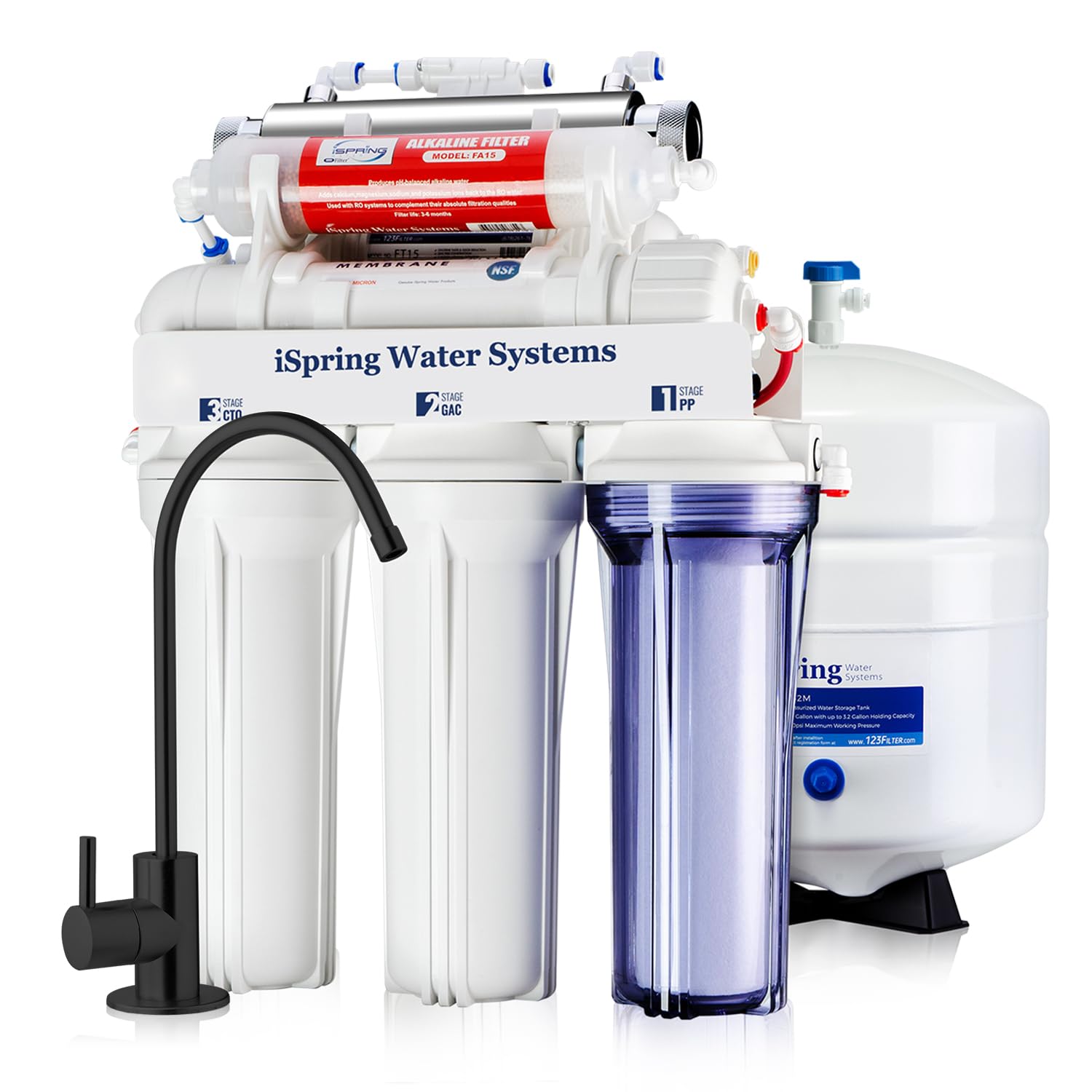 iSpring RCC7AK-UVBLK, NSF/ANSI 58 Certified, Alkaline and UV 7-Stage Reverse Osmosis Water Filter System