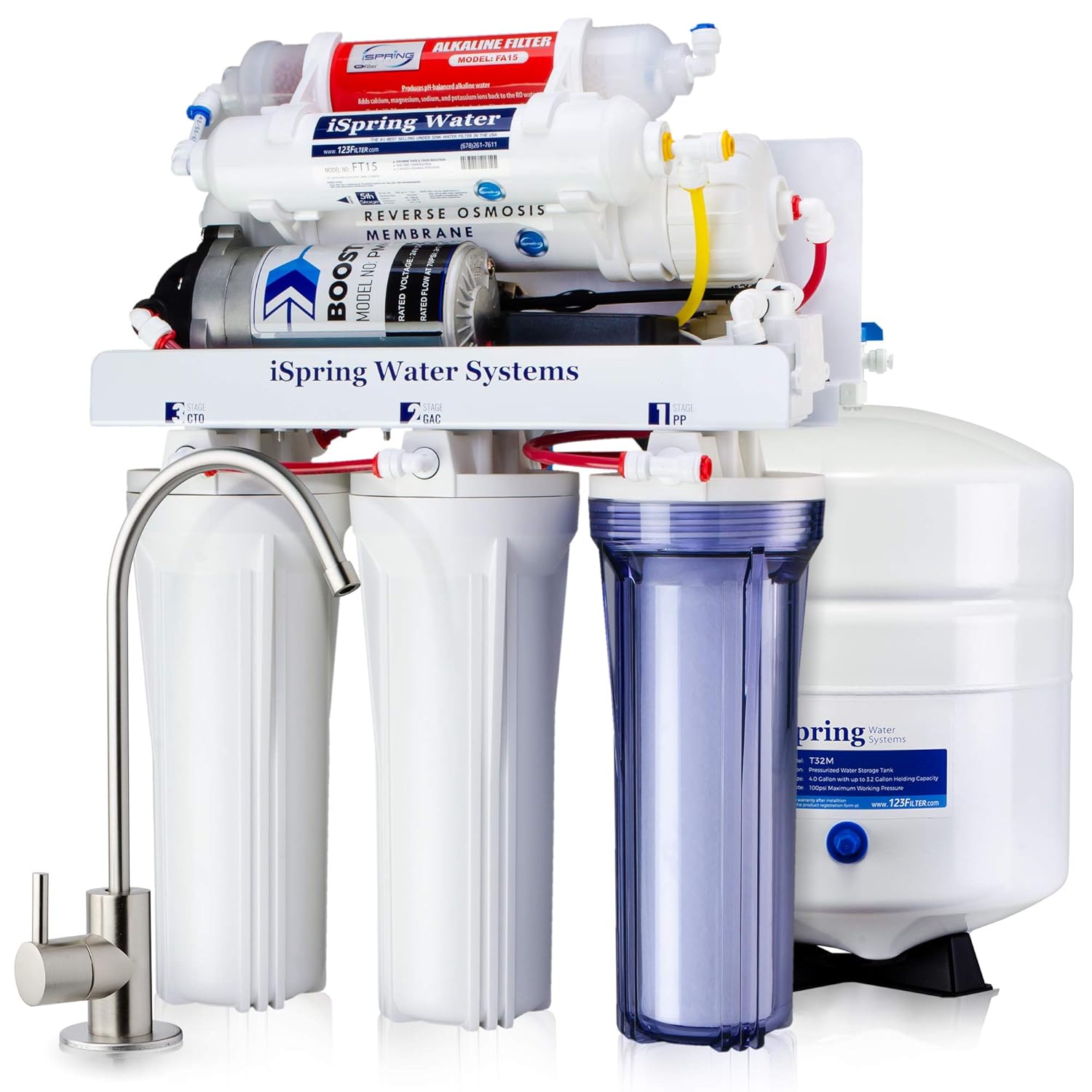 iSpring RCC7P-AK 6-Stage Reverse Osmosis System Under Sink Alkaline Water Filter and Pump, RO Drinking Water Filtration System