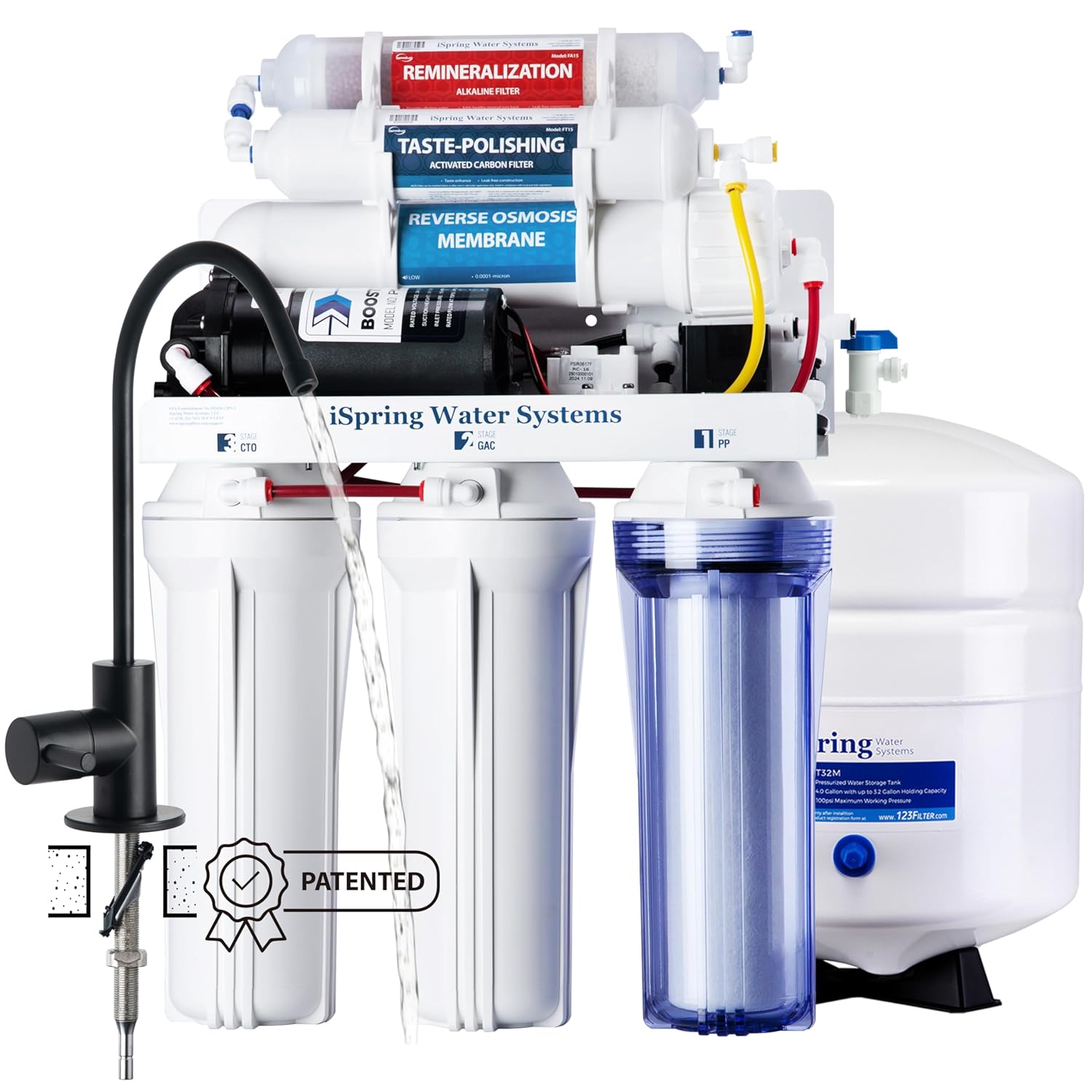 iSpring RCC7P-AK-BLK 6-Stage Alkaline Reverse Osmosis System with Booster Pump, RO Water Filtration System