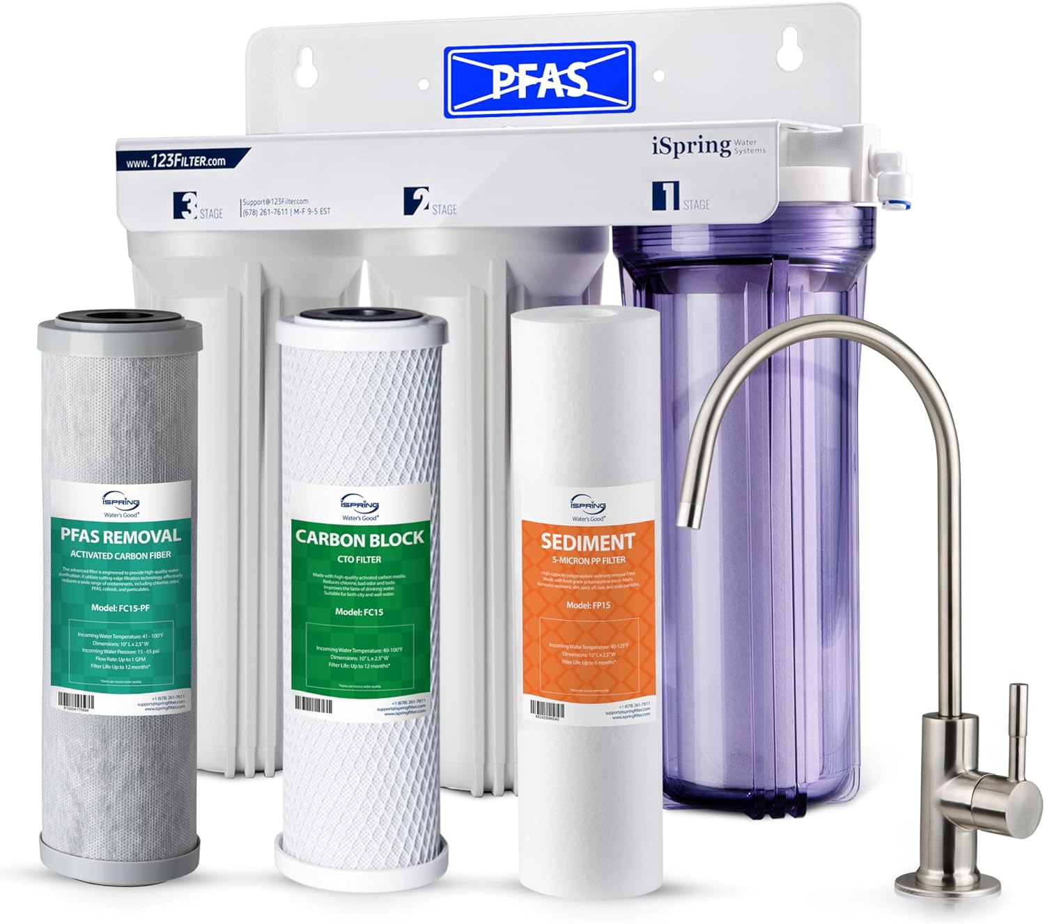 iSpring US31-PF Classic 3-Stage Under Sink Water Filtration System for Drinking, SGS-Tested PFAS Reducing