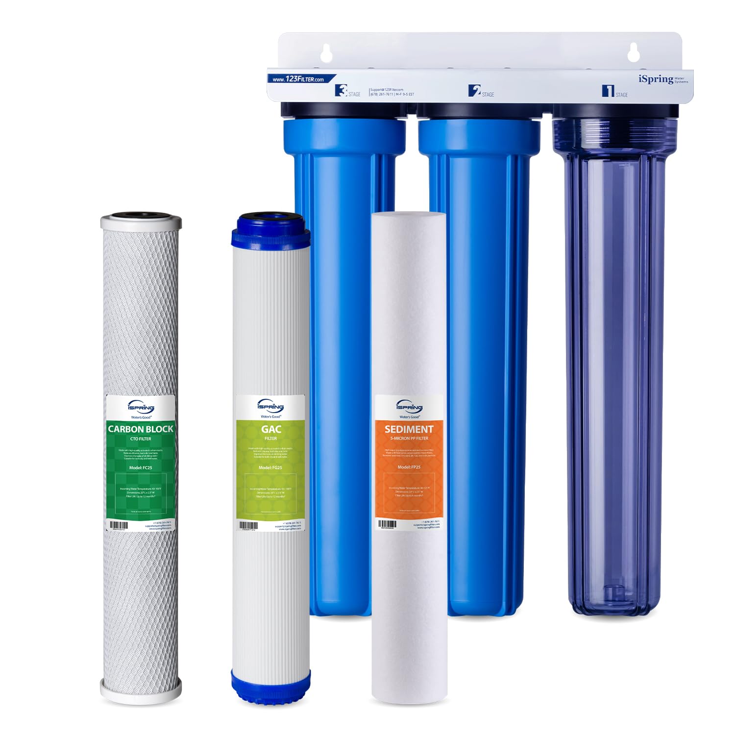 iSpring WCB32C-GAC Whole House Water Filter System, Reduces Chloramine, PFAS, Chlorine, Sediments