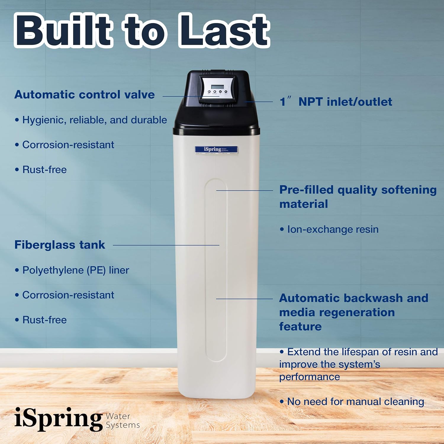 iSpring WCS45KG Whole House Water Softener System, 45,000 Grain High Capacity with Backwash Feature, SGS-Tested, for Homes & Businesses - Image 7