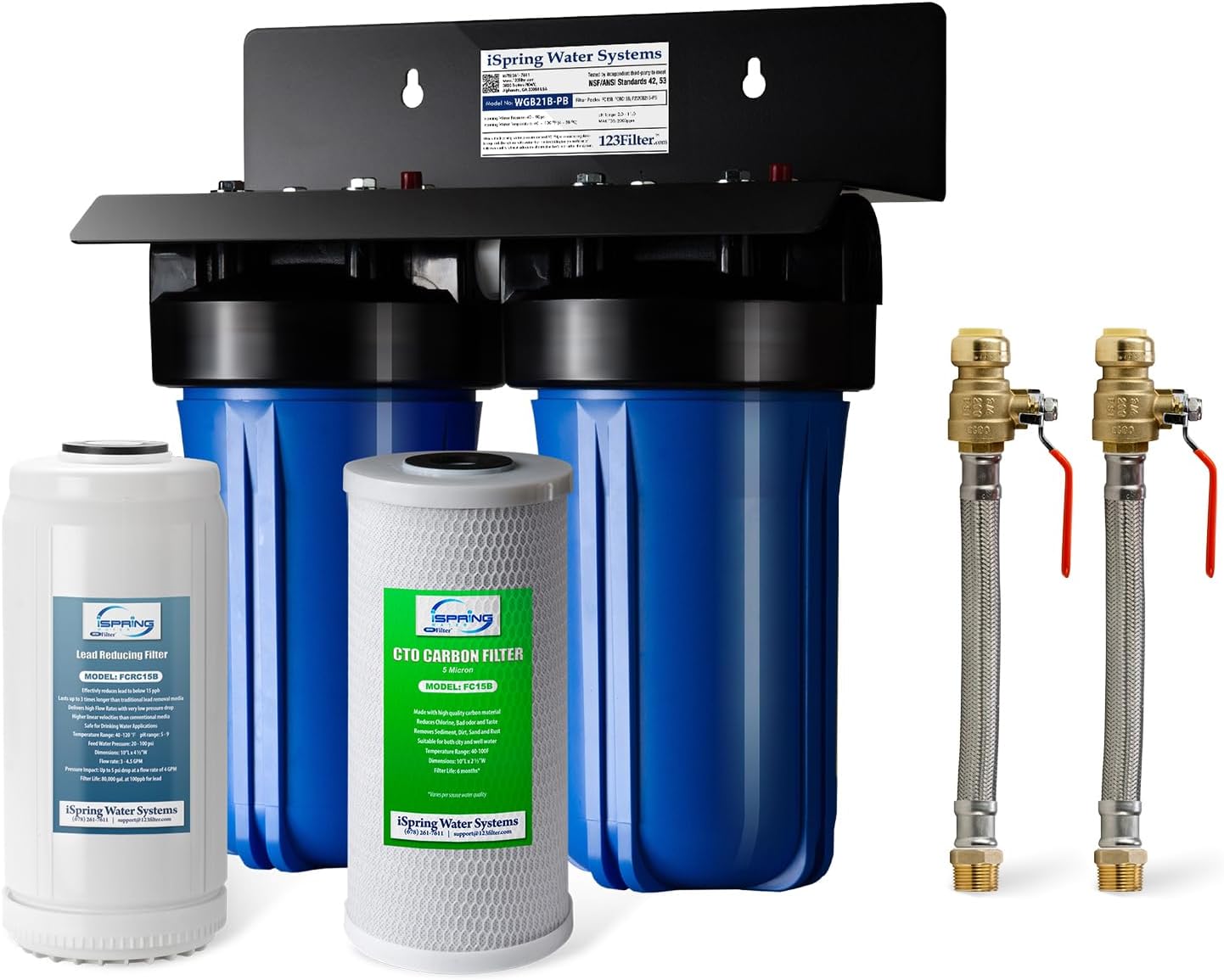 iSpring WGB21B-PB+AHPF12MNPT16X2 2-Stage Whole House Water Filtration System w/ 10” x 4.5” Carbon Block