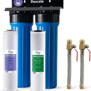 iSpring WGB22B-DS+AHPF12MNPT16X2 2-Stage Whole House Water Filter System w/ 3/4” Push-Fit Braided Stainless Steel Hose Connectors