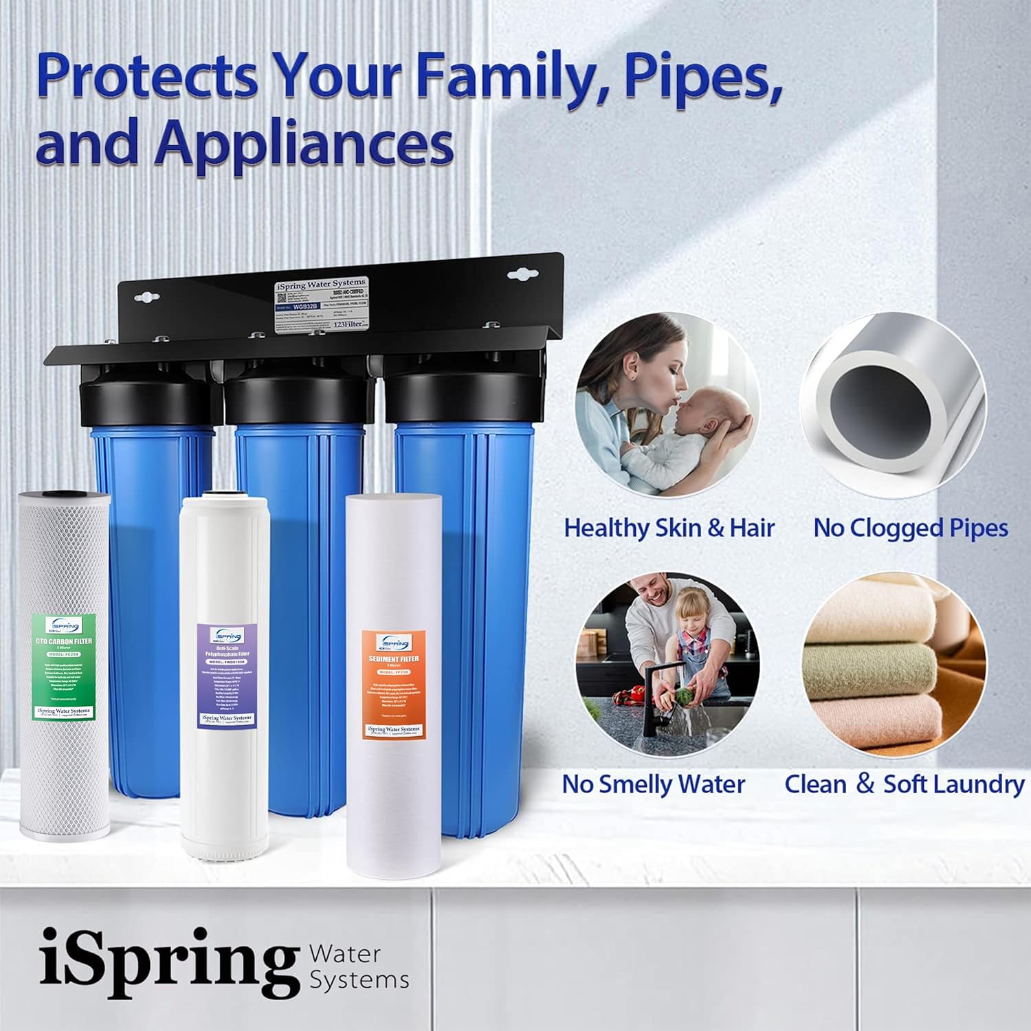 iSpring WGB32B-DS Anti-Scale Whole House Water Filter System w/Sediment, Polyphosphate, and Carbon Block Water Filters - Image 5