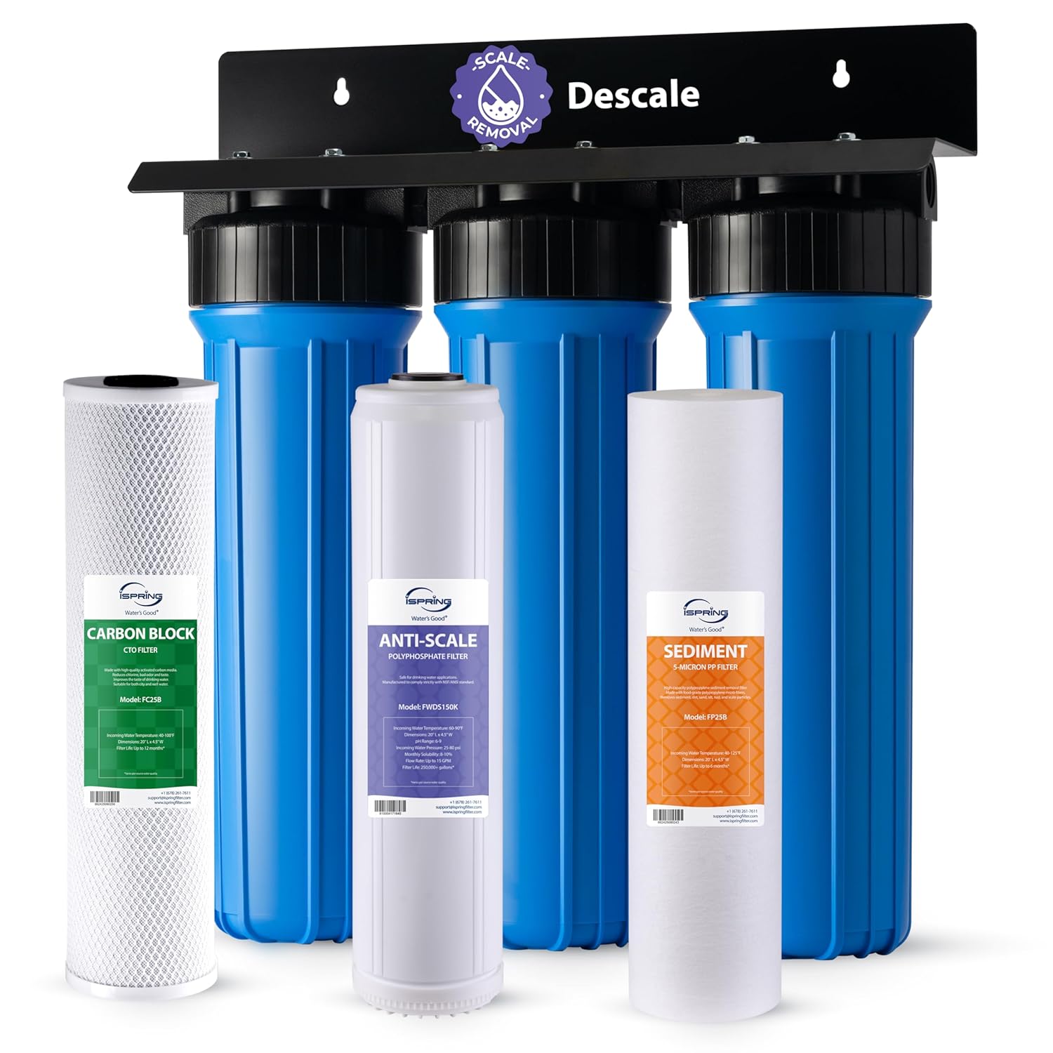 iSpring WGB32B-DS Anti-Scale Whole House Water Filter System w/Sediment, Polyphosphate, and Carbon Block Water Filters