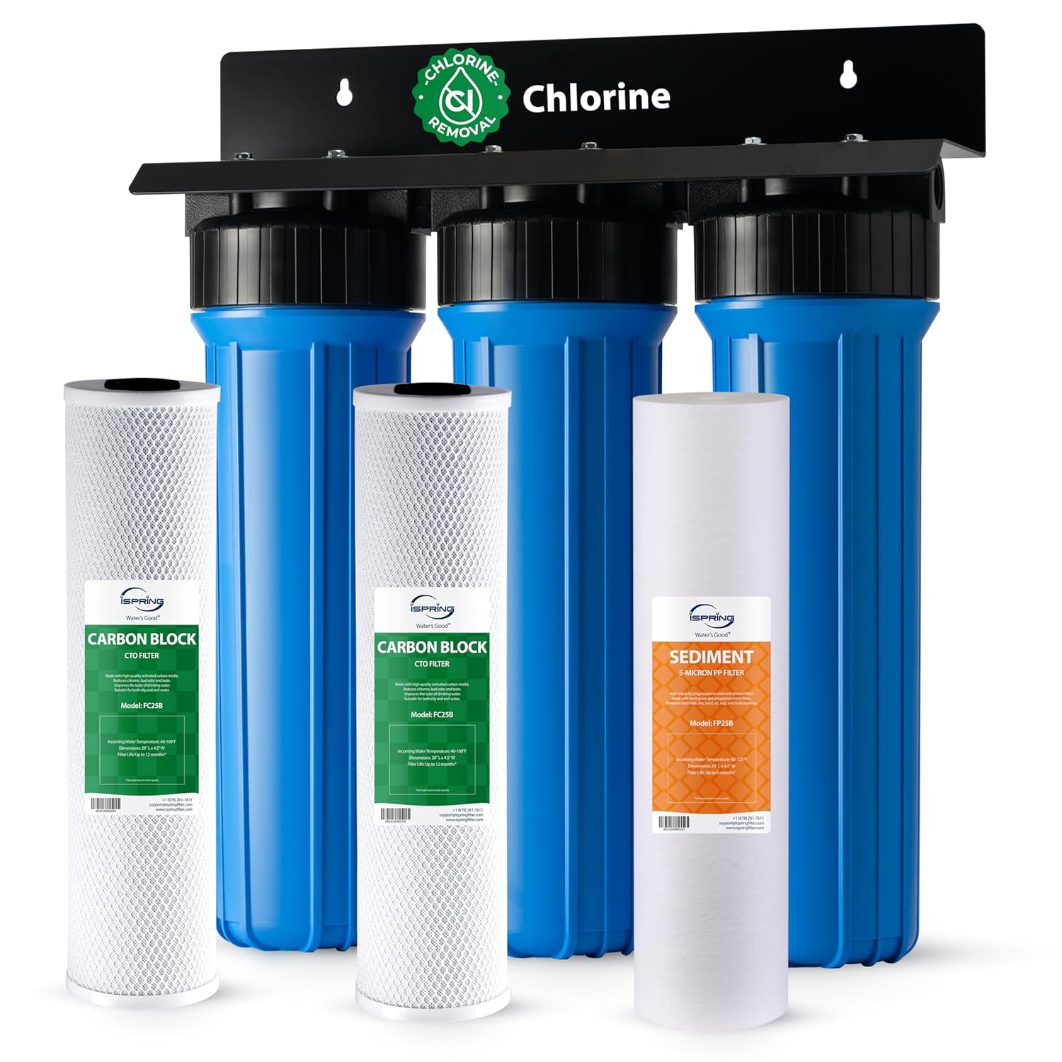 iSpring WGB32B Whole House Water Filter System, Highly Reduces Sediment, Taste, Odor, and up to 99% Chlorine