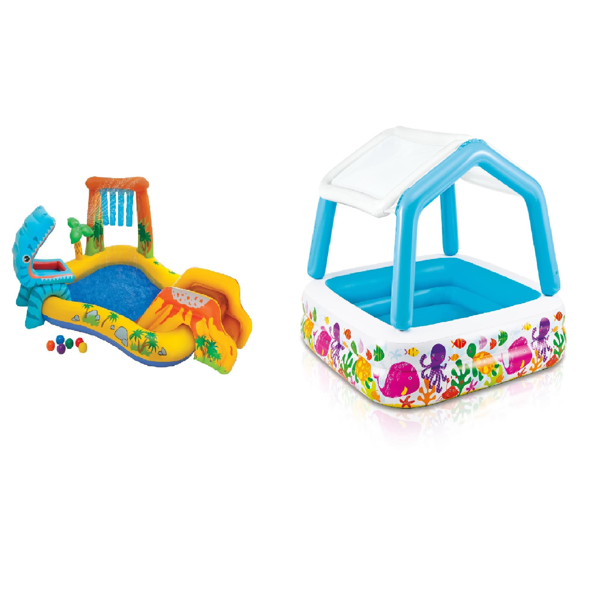 Intex - 8' x 6.25' x 43" Dinosaur Play Center w/ 5' x 48" Kids Swimming Pool
