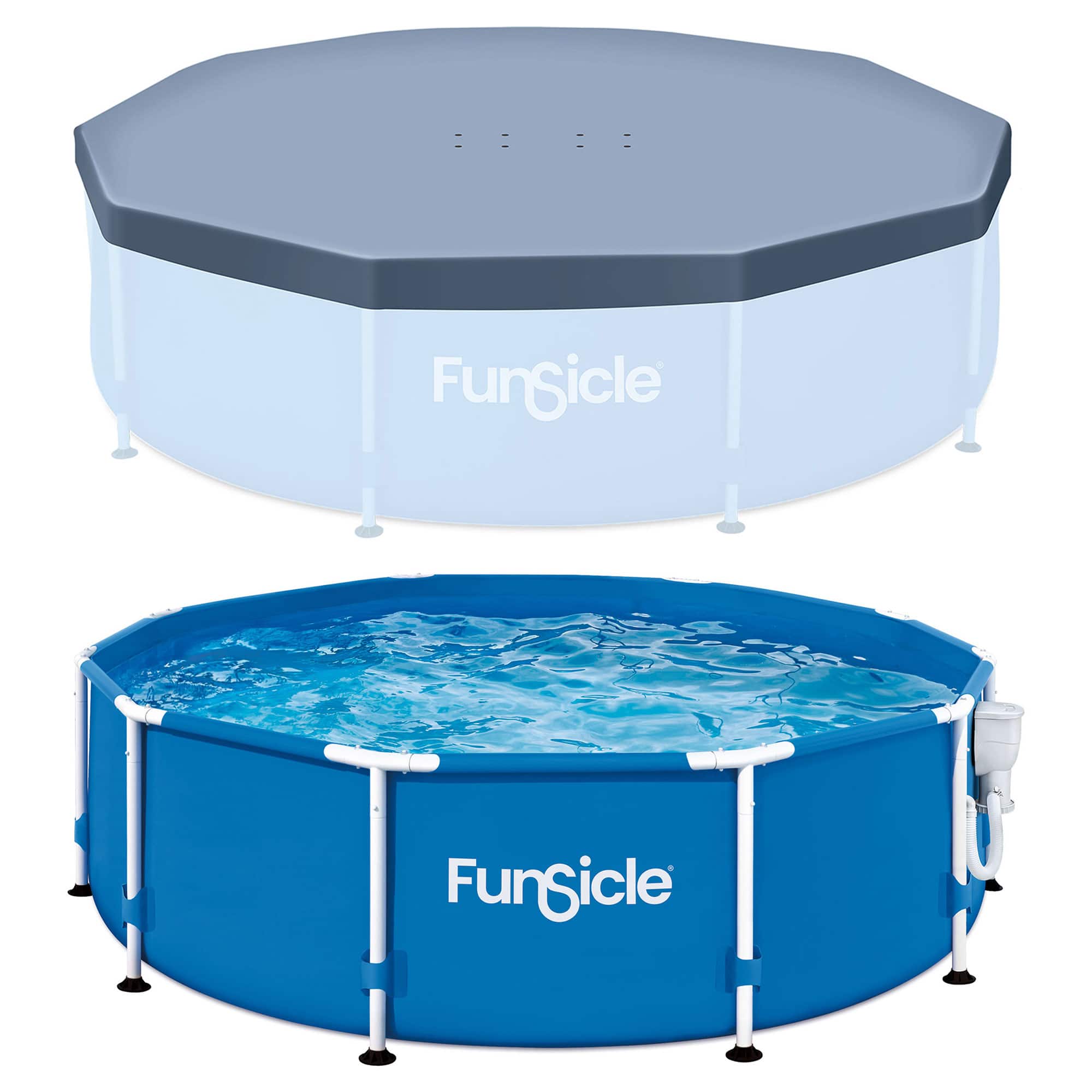 Funsicle - 10' x 30" Outdoor Activity Round Frame Pool with 10' Debris Cover, Blue - Blue/Gray