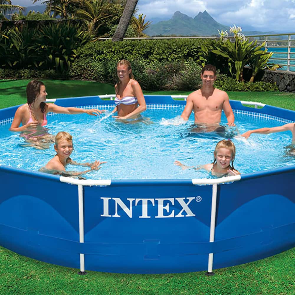 Intex - Metal Frame Swimming Pool with Filter Pump & 2 Pool Debris Cover - Blue - Image 4