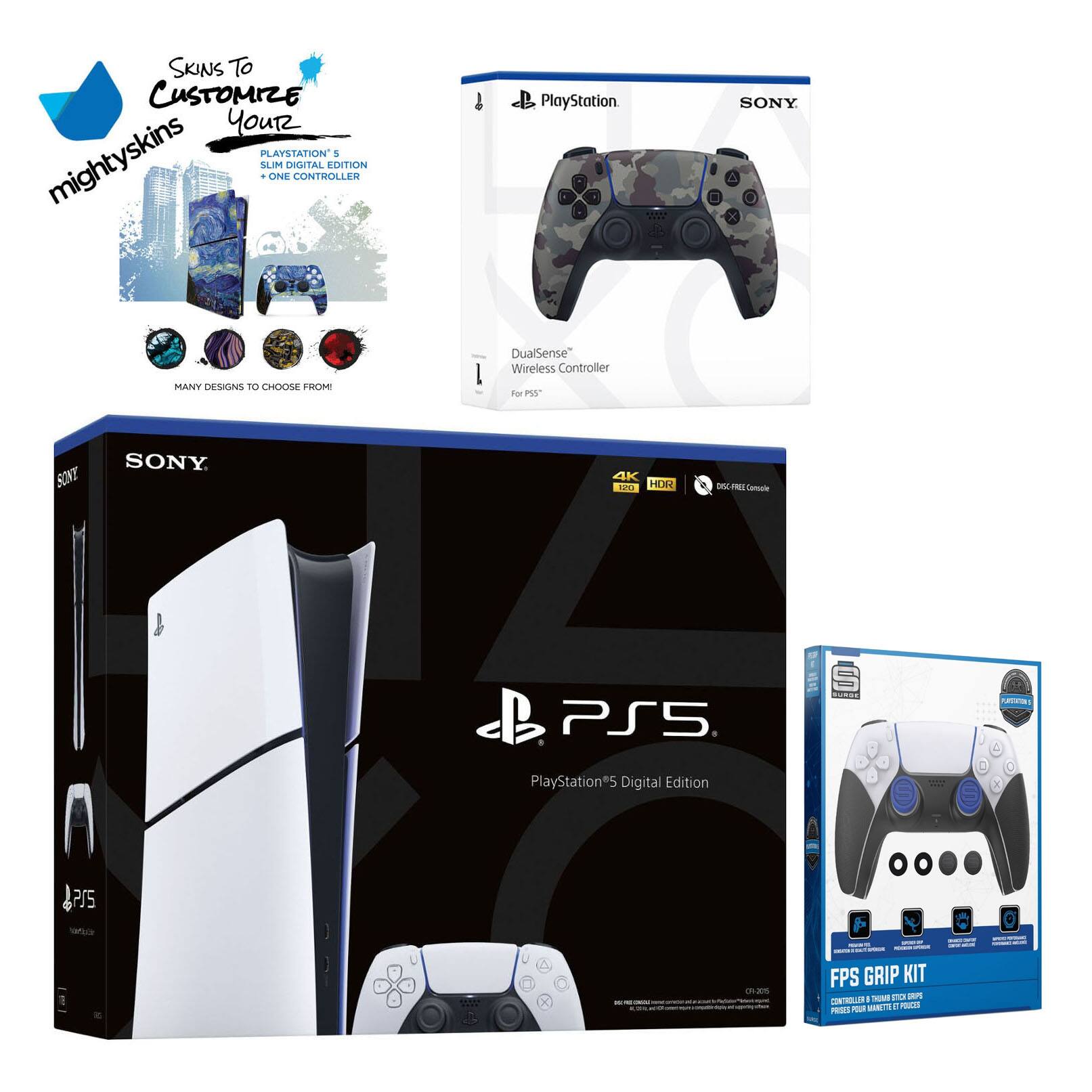 PlayStation 5 Slim Digital with Extra Controller, FPS Grip Kit and MightySkins Decal Voucher - PlayStation 5