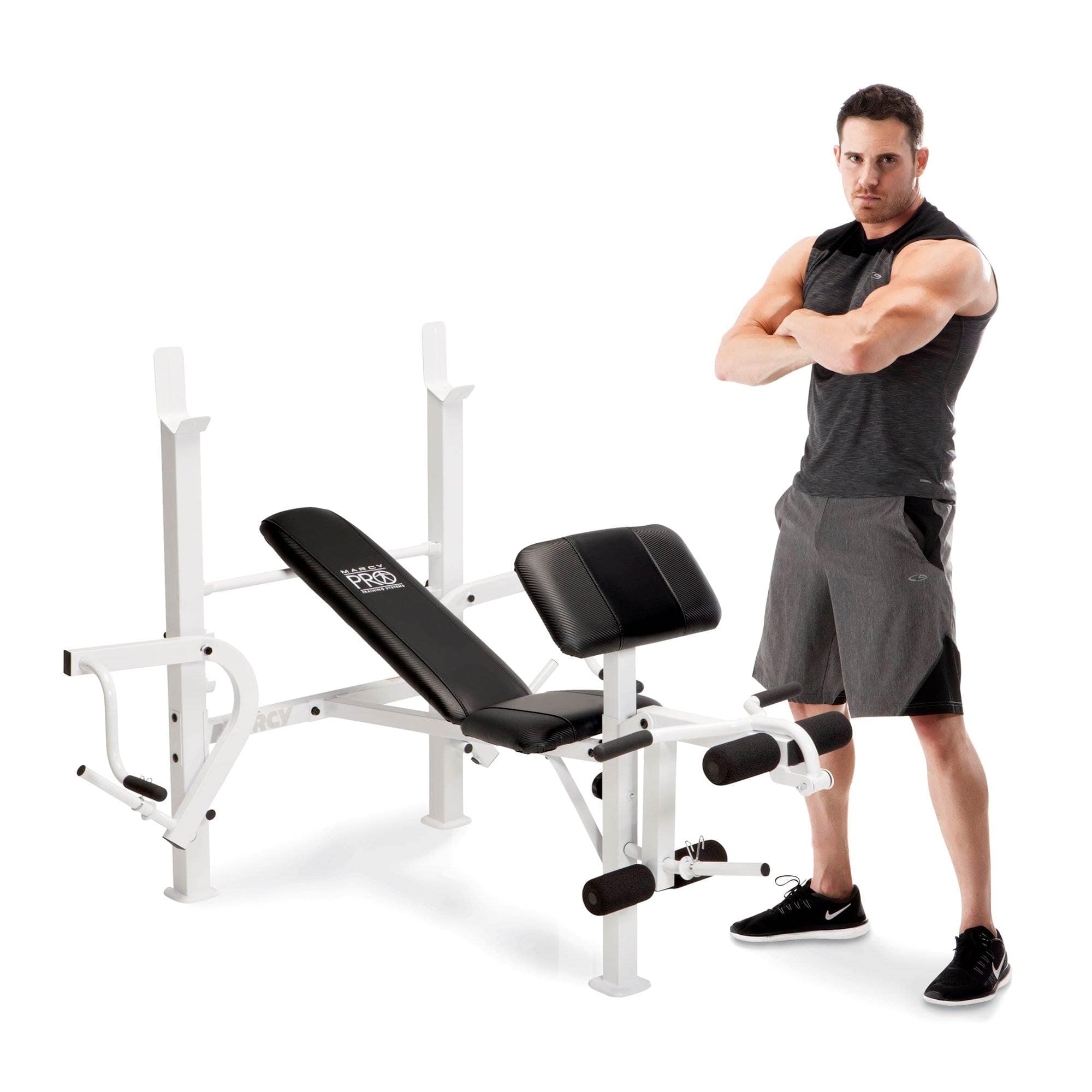 Marcy - Diamond Elite Classic Multipurpose Home Gym Workout Lifting Weight Bench - Black & White