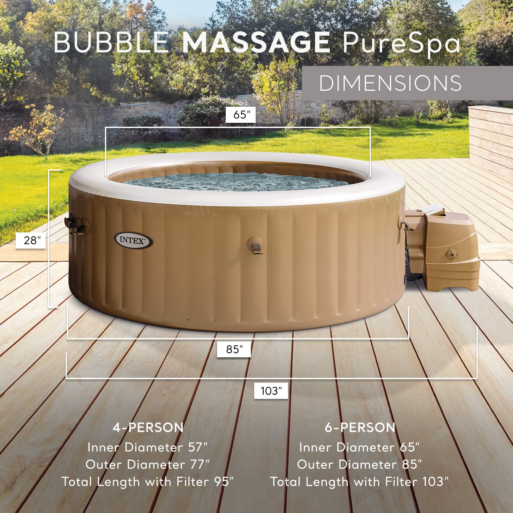 Intex - PureSpa 6 Person Bubble Massage Inflatable Hot Tub Spa Set, Sahara Tan - Brown/White - Image 3