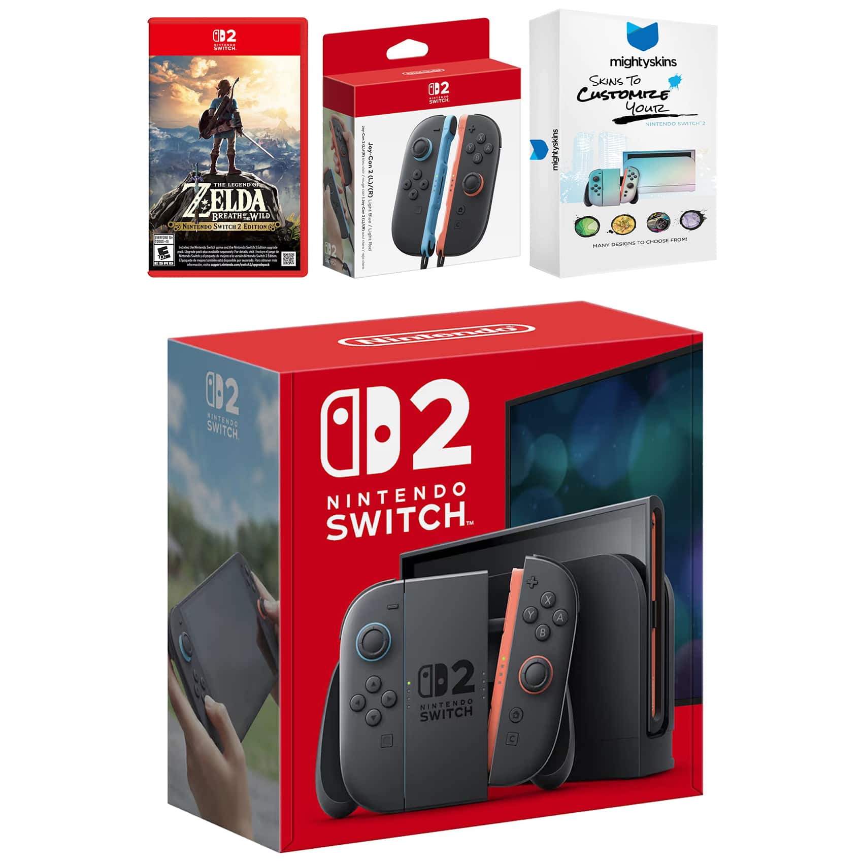 Switch 2 Video Game Console with Zelda Breath of the Wild, Extra Joy-Cons and MightySkins Code Bundle - Nintendo Switch 2