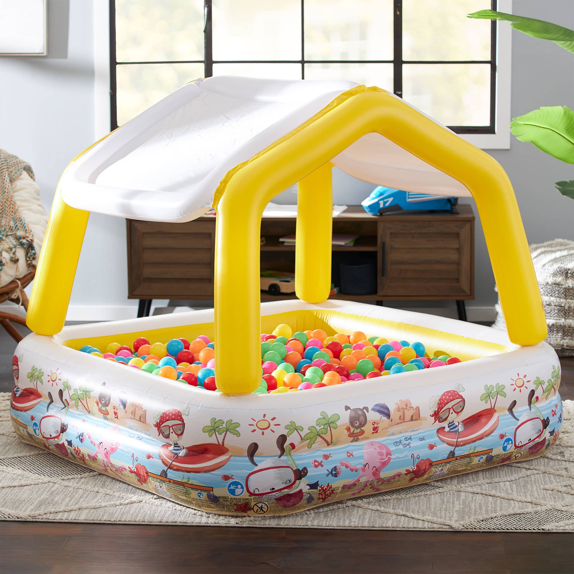 Intex - Inflatable Sun Shade Kiddie Pool and Multi-Colored Fun Ballz, 100 Pack - Multicolor - Image 5