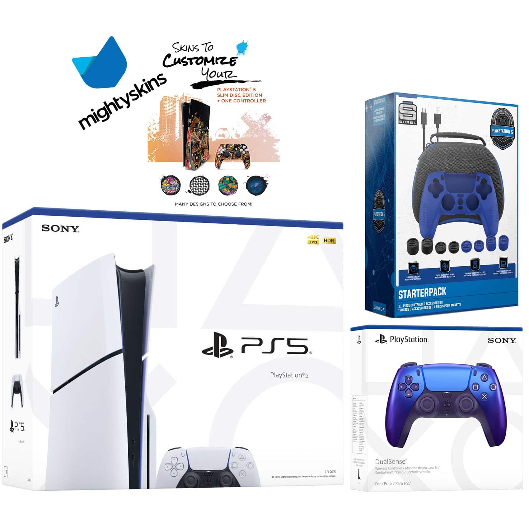 PlayStation 5 Slim Disc with Extra Controller, Pro Gamer Starter Kit and MightySkins Decal Voucher - PlayStation 5