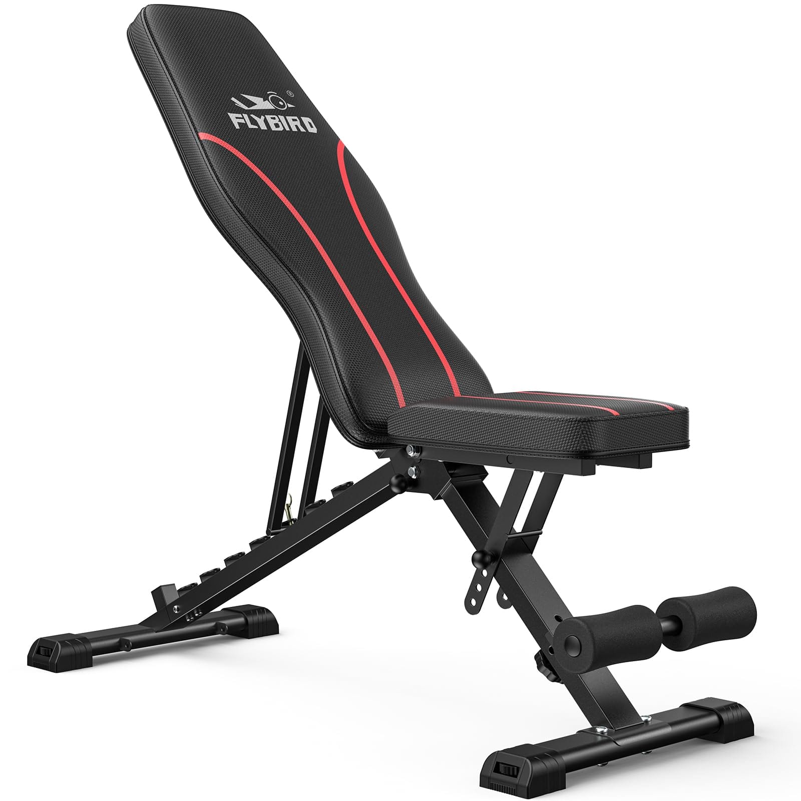 FED Fitness - 660 LBS Adjustable Bench for home gym,8 backrest, 4 seat, and 3 leg positions - Black-red