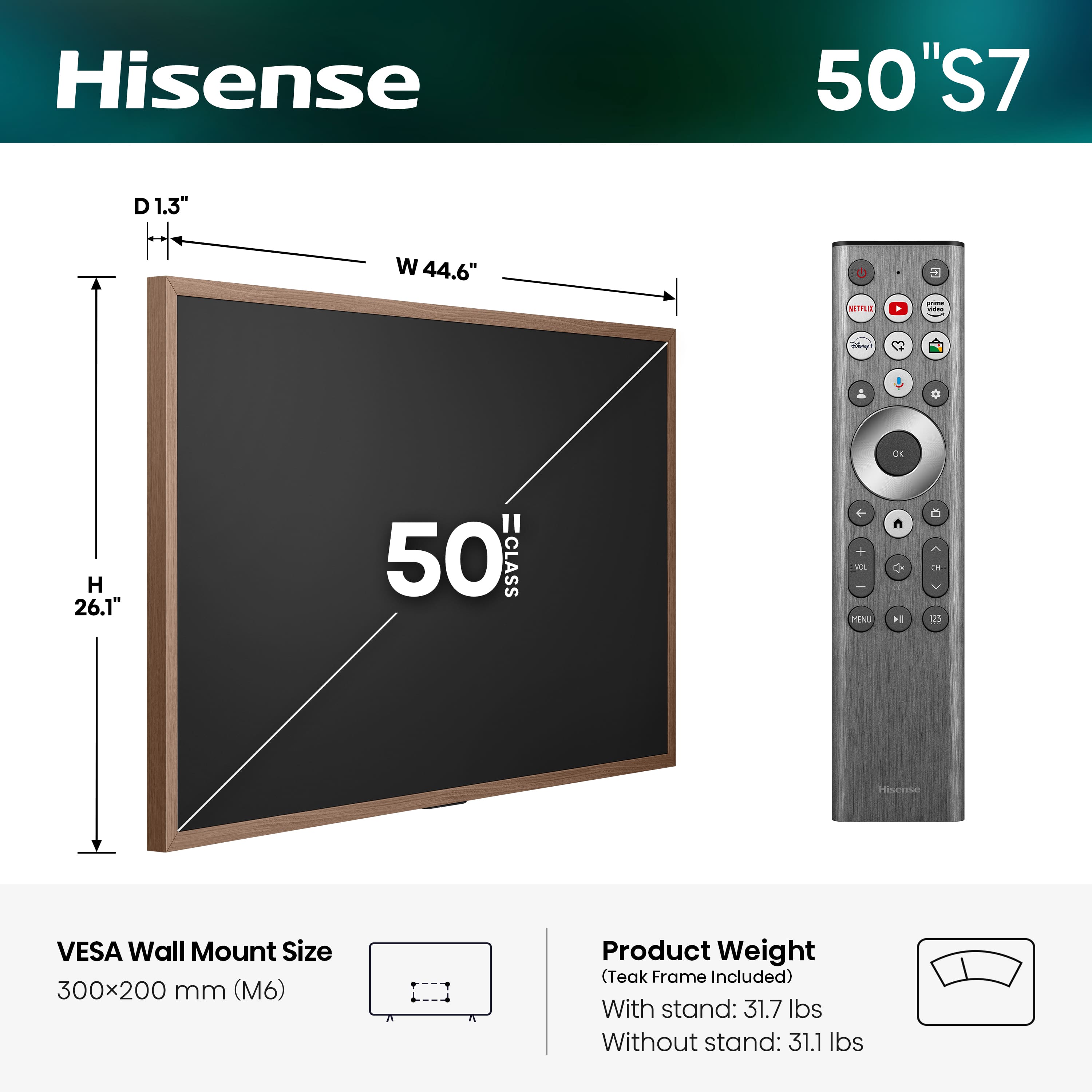 Hisense - 50" Class S7 Canvas Series Smart Google TV 4K QLED Smart Google TV with Hi-Matte Display and UltraSlim Wall Mount (2026) - Image 2